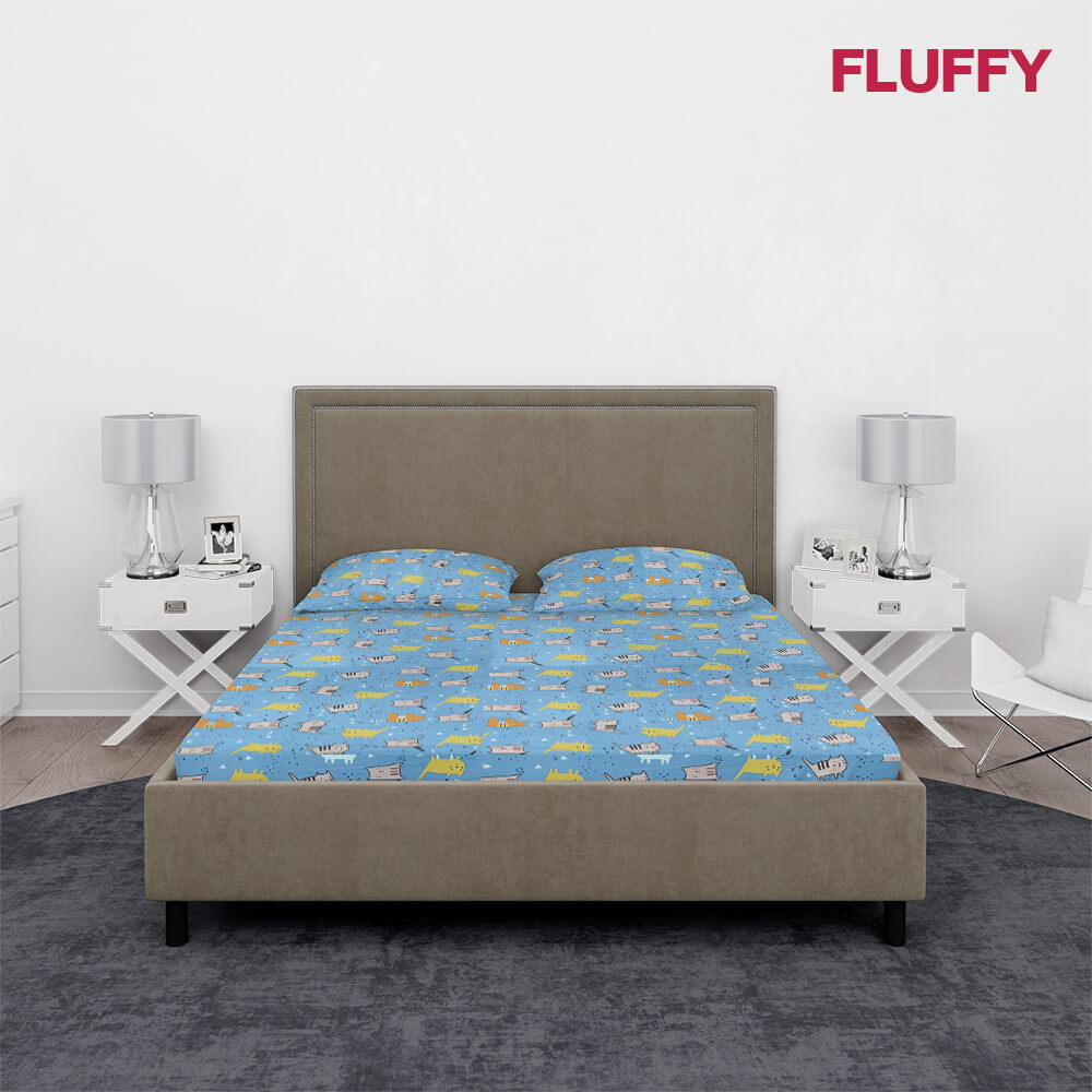 ชุดผ้าปูที่นอน 6 ฟุต 3 ชิ้น ไม่รวมผ้านวม Fluffy คอลเลคชั่น Dreamy ลาย Cat joy
